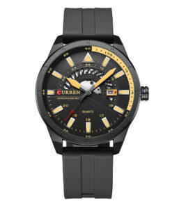 Curren 8421 black resin band round analog dial men's sporty look watch