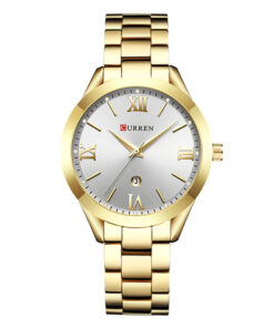curren 9007 golden stainless chain silver roman analog dial ladies wrist watch