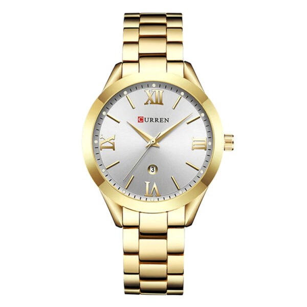 curren 9007 golden stainless chain silver roman analog dial ladies wrist watch