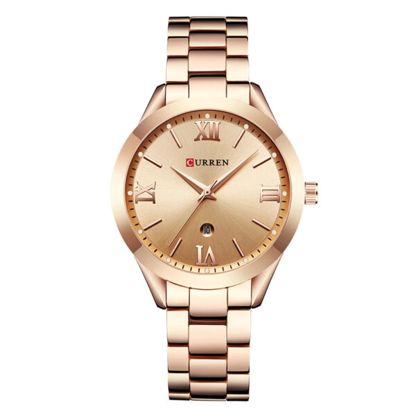 curren 9007 rose gold stainless chain stylish roman analog dial ladies wrist watch
