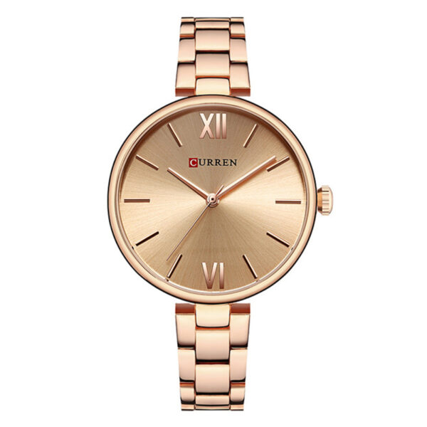 Curren 9017 rose gold stainless steel chain rose gold big simple analog dial ladies budget range wrist watch pakistan