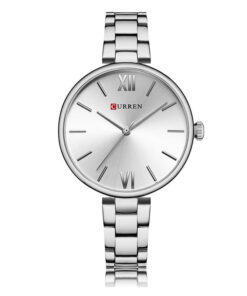 Curren 9017 silver stainless steel chain silver big simple analog dial ladies budget range wrist watch pakistan