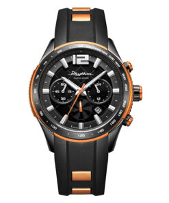 rhythm ES1401R04 orange black resin band black chronograph men's sports wrist watch