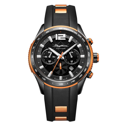 rhythm ES1401R04 orange black resin band black chronograph men's sports wrist watch