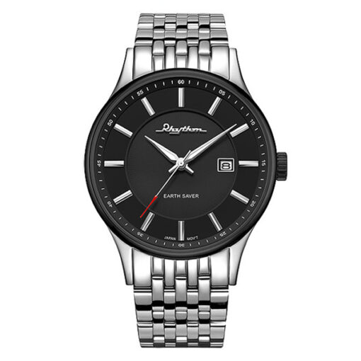 Rhythm ES1404S03 silver stainless steel black dial men's analog wrist watch