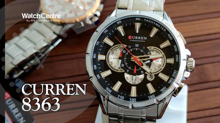 Curren 8363 silver stainless steel black dial men's chronograph dress watch video review cover