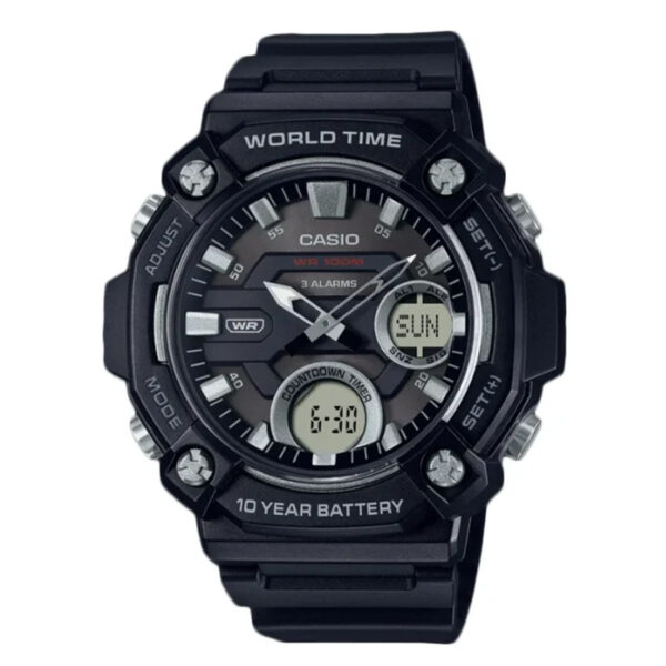 casio-aeq-120w-1av black resin band world time series analog and digital mens wrist watch by watch centre