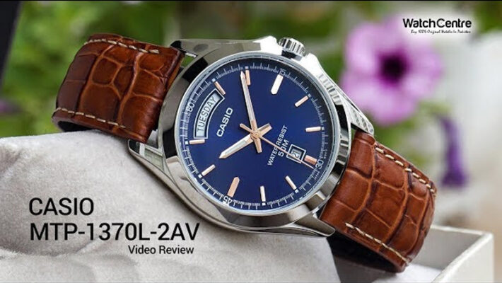 Casio-MTP-1370L-2AV brown leather strap nlue dial mems dress wrist watch
