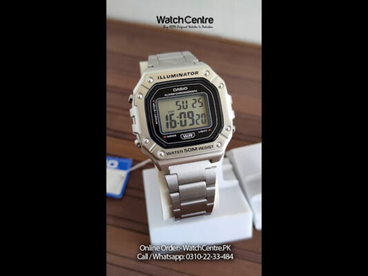 Casio W-218HD-1AV silver stainless steel digital sports wrist watch video review cover