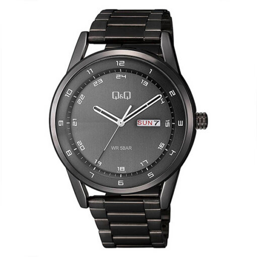 Q&Q A210J405Y black stainless steel analog dial mens wrist watch