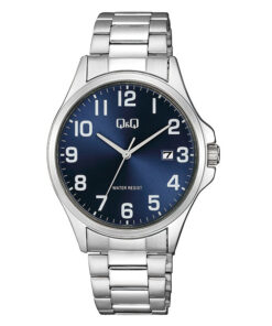 Q&Q A480J215Y silver stanless steel blue numeric dial mens wrist watch