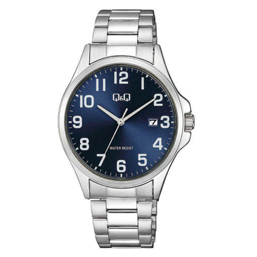 Q&Q A480J215Y silver stanless steel blue numeric dial mens wrist watch