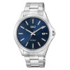 Q&Q A484J212Y silver stainless steel blue dial men's analog dress wrist watch