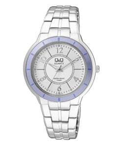 Q&Q F515-204Y silver stainless steel white dial ladies analog wrist watch