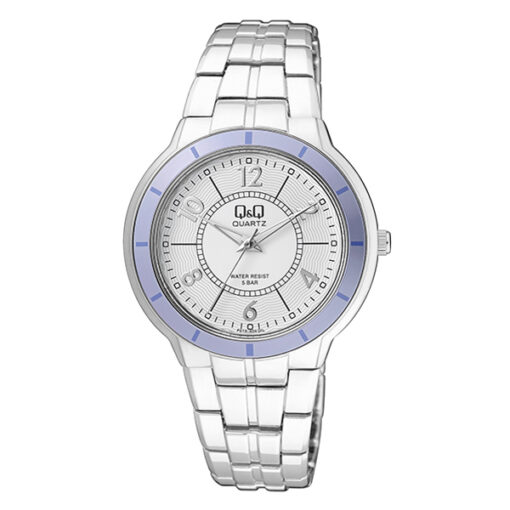 Q&Q F515-204Y silver stainless steel white dial ladies analog wrist watch