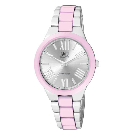Q&Q F521-207Y two tone stainless steel silver dial ladies fashion wrist watch