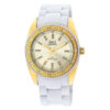Q&Q GQ13J010Y white stainless steel stylish golden dial ladies analog gift watch