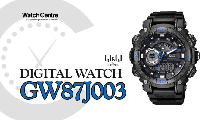 Q&Q GW87J003 black resin band mens analog digital wrist watch video review cover