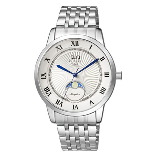Q&Q QZ10J207Y silver stainless steel white roman dial mens analog wrist watch
