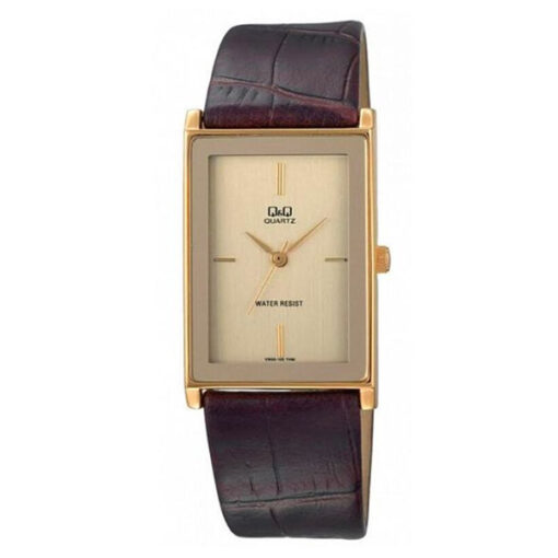 Q&Q VW90J100Y brown leather strap golden analog square dial ladies watch