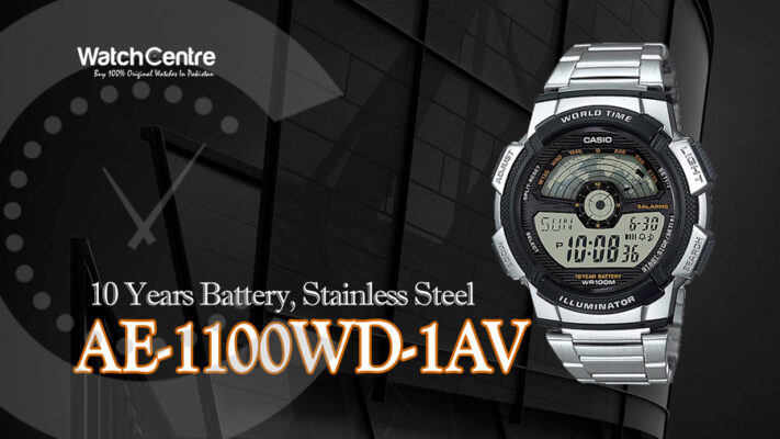 Casio AE-1100WD-1AV silver stainless steel world time series youth wrist watch video review cover