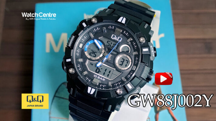 Q&Q GW88J002Y analog digital dial black resin band men’s wrist watch video review cover