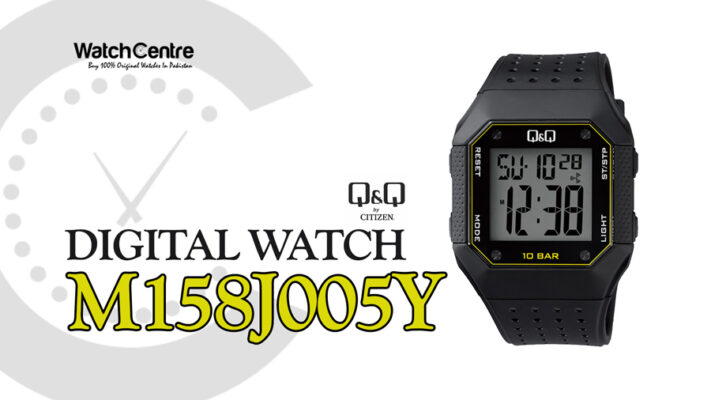 Q&Q M158J005Y black resin band square digital dial men's youth wrist watch video review cover