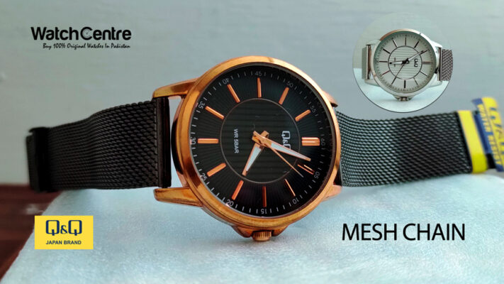 Q&Q Qb66 series black & silver mesh chain in analog dial men's wrist watches video review cover