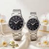 Casio simple analog black dial classic couple gift watches