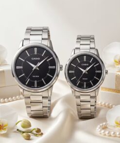 Casio simple analog black dial classic couple gift watches
