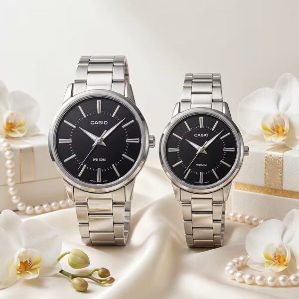Casio simple analog black dial classic couple gift watches