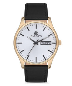 Bigotti BG.1.10168-5 black leather strap white dial mens quartz watch