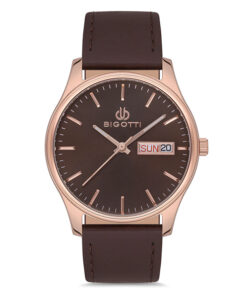 Bigotti BG.1.10168-6 brown leather strap brown analog dial mens simple hand watch