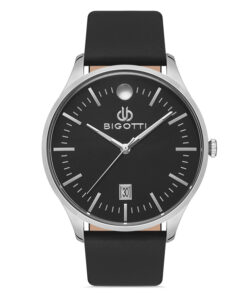 Bigotti BG.1.10236-2 black leather strap black simple dial mens analog dress watch