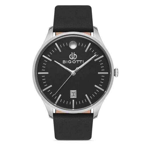 Bigotti BG.1.10236-2 black leather strap black simple dial mens analog dress watch