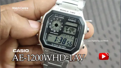 Casio AE-1200WHD-1AV mens digital world time series wrist watch video review cover