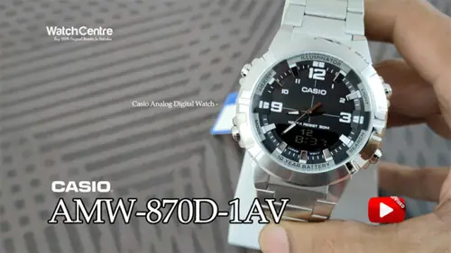 casio amw-870d-1av silver stainless steel mens analog digital wrist watch video cover