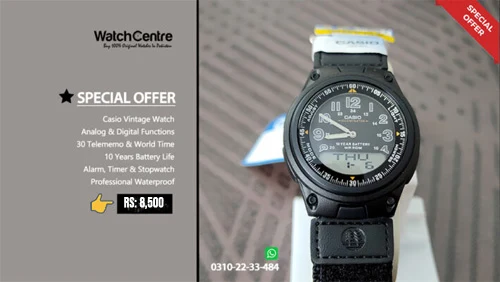 Casio AW-80V-1BV black cloth band analog digital men's wrist watch video review