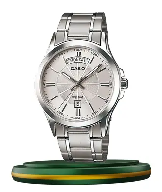 Casio MTP-1381D-7AV silver stainless steel chain round analog dial men's dress watch