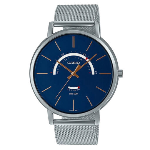 mtp-b105m-2a silver stainless steel blue analog digital dial men's wrist watch