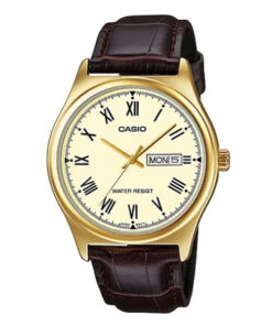 Casio MTP-V006GL-7B golden dial brown leather band men's wrist watch