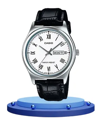 Casio MTP-V006L-7B black leather strap white roman dial men's wrist watch