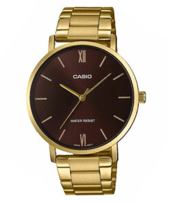 casio mtp-vt01g-5b golden stainless steel & brown dial men's analog wrist watch