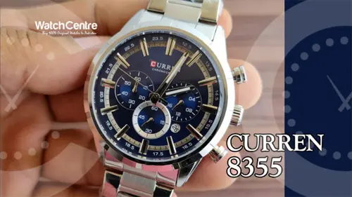 Curren 8355 silver stainless steel blue chronograph dial men's dress watch video review cover