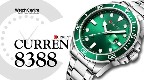 Curren 8388 silver stainless steel green analog dial men's wrist watch video review cover