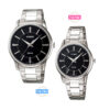 MTP-&-LTP-1303D-1A black dial silver stainless steel couple wrist watch