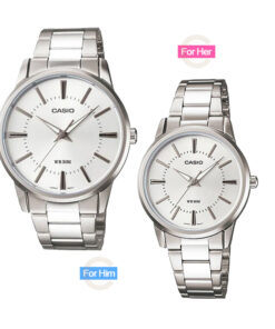 MTP & LTP-1303D-7A silver dial silver stainless steel couple gift watch