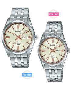 MTP-&-LTP-1335-9A silver stainless steel golden dial gift watch