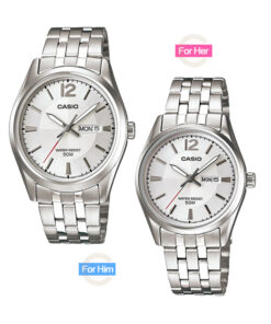 MTP-&-LTP-1335d-7a silver dial & silver stainless steel couple wrist watch