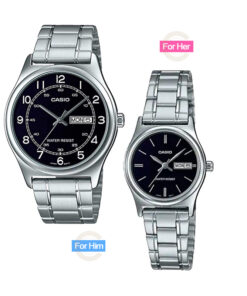 MTP-LTP-V006D-1B2 black dial silver stainless steel couple wrist watch